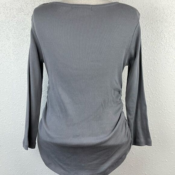 EUC Zena Jeans Womens Gray 3/4 Sleeve Top with Lace/Sequins V-Neck Size M - Picture 5 of 6